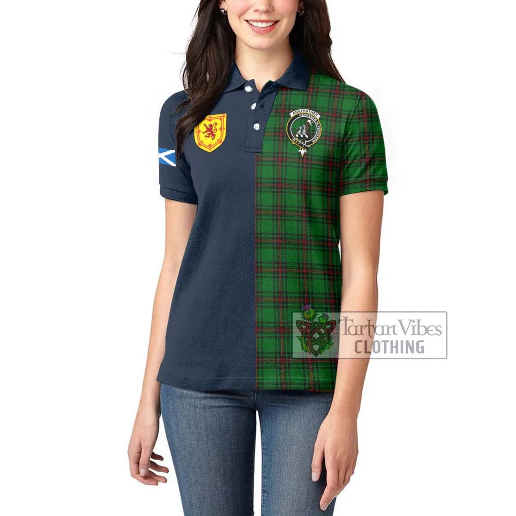 Anstruther Tartan Women's Polo Shirt Alba with Scottish Lion Royal Arm Half Style