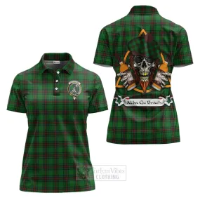 Anstruther Tartan Women's Polo Shirt with Family Crest and Bearded Skull Holding Bottles of Whiskey