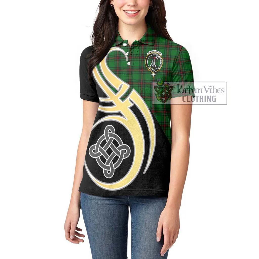 Anstruther Tartan Women's Polo Shirt with Family Crest and Celtic Symbol Style