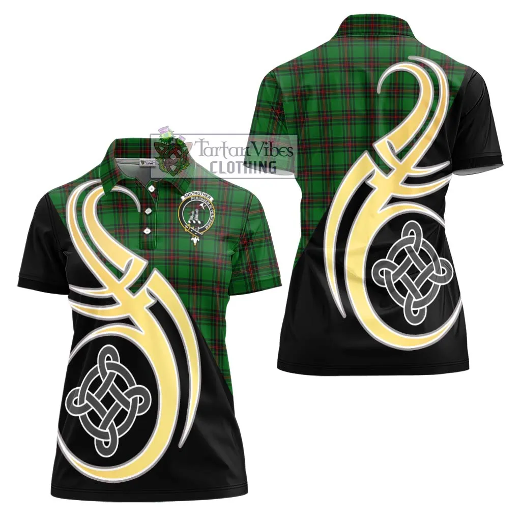 Anstruther Tartan Women's Polo Shirt with Family Crest and Celtic Symbol Style