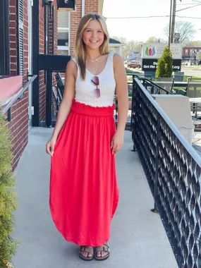 APPLE RED SMOCKED MAXI SKIRT