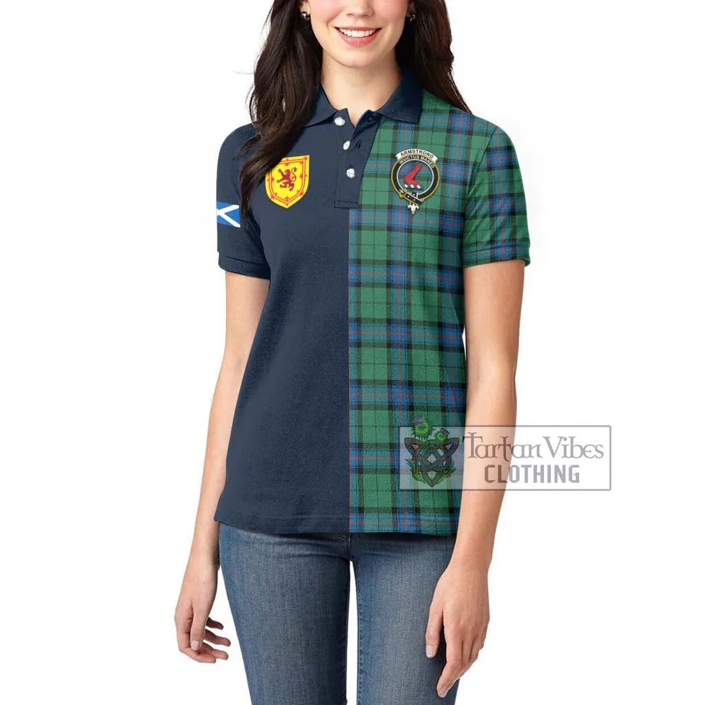 Armstrong Ancient Tartan Women's Polo Shirt Alba with Scottish Lion Royal Arm Half Style