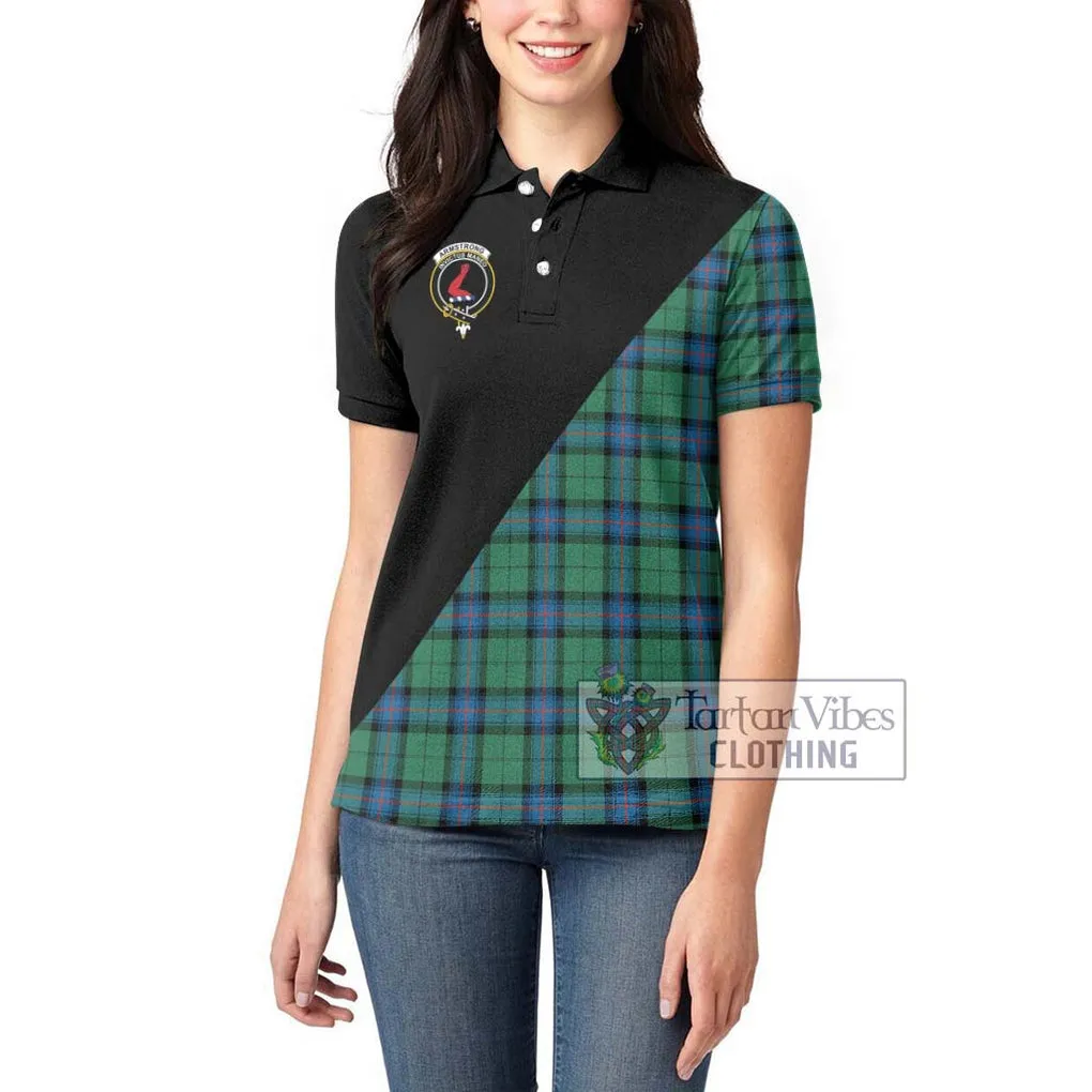 Armstrong Ancient Tartan Women's Polo Shirt with Family Crest and Military Logo Style