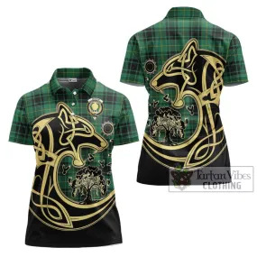 Arthur Ancient Tartan Women's Polo Shirt with Family Crest Celtic Wolf Style