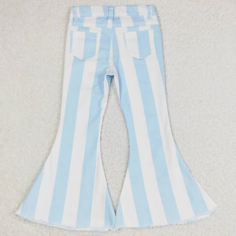 Baby Girls Jeans Blue Stripes Bell Flare Denim Pants P0469