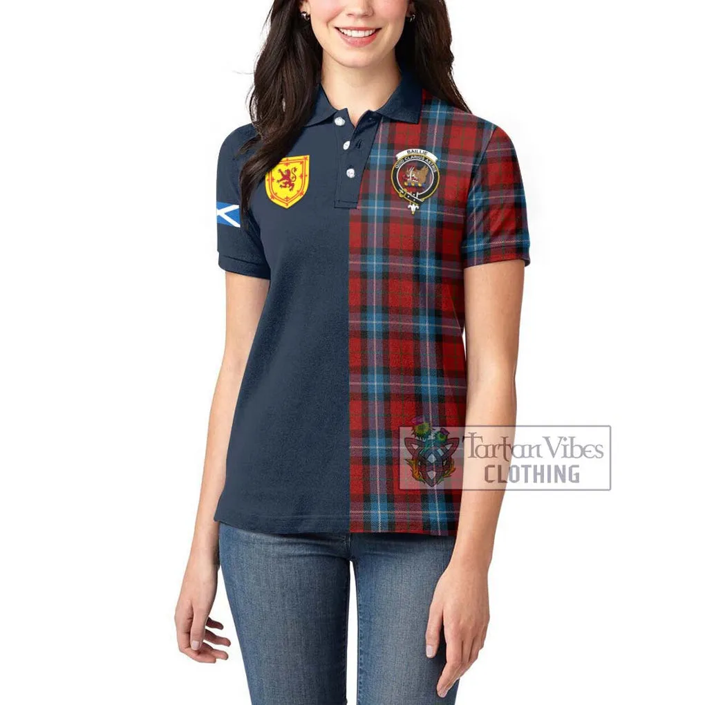 Baillie of Polkemmet Red Tartan Women's Polo Shirt Alba with Scottish Lion Royal Arm Half Style