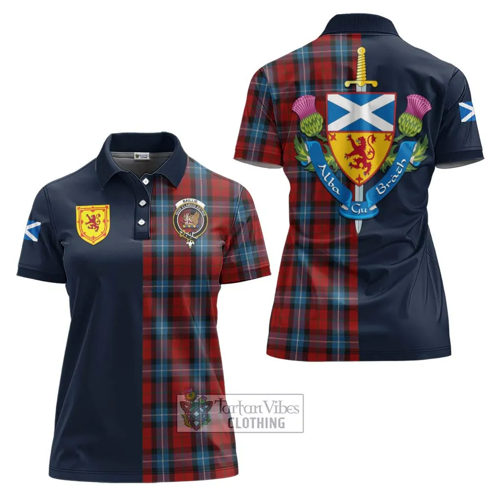 Baillie of Polkemmet Red Tartan Women's Polo Shirt Alba with Scottish Lion Royal Arm Half Style