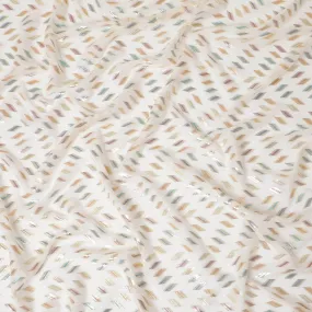 Beige Premium pure silk chiffon fabric with multicolor metallic lurex in geometric design-D13139