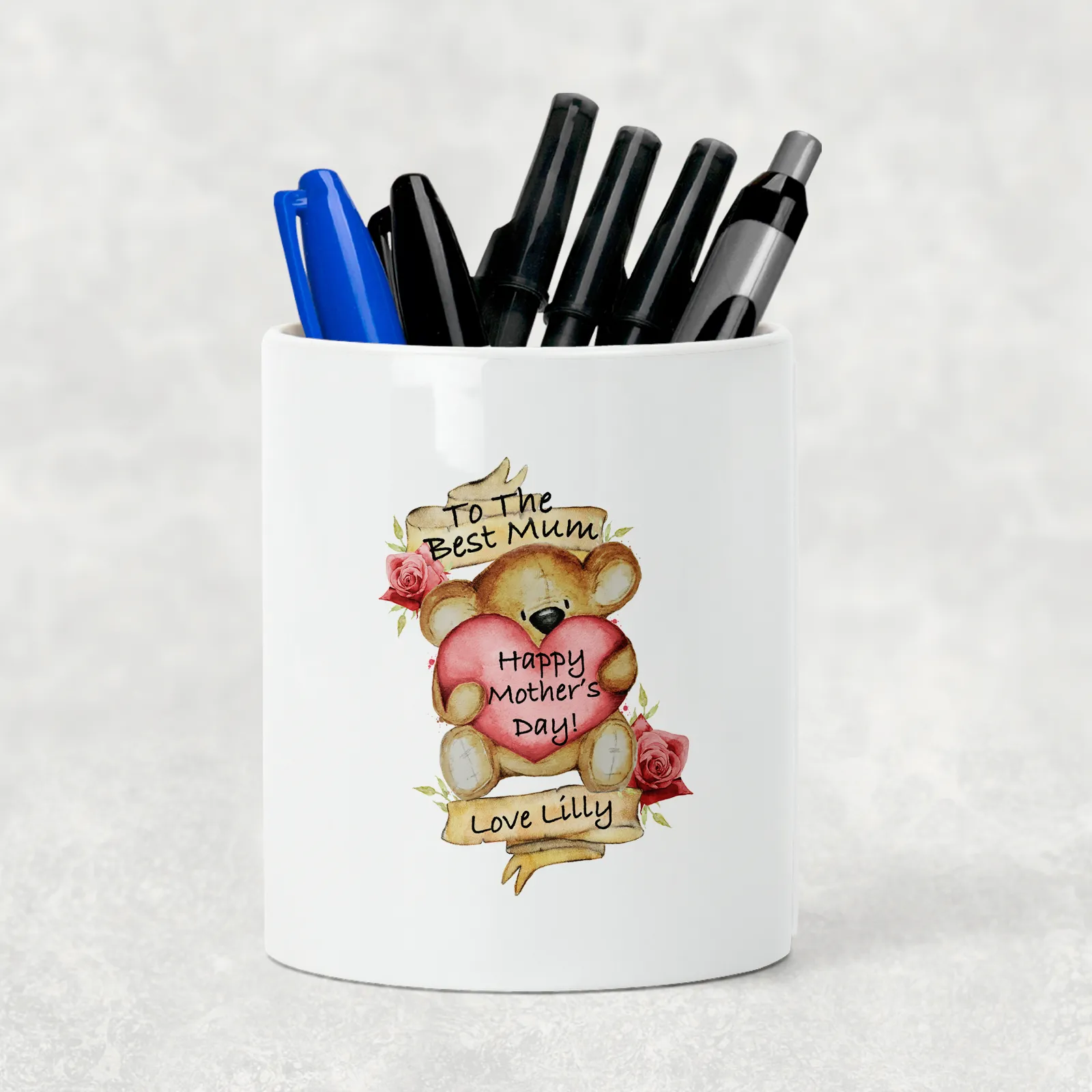 Best Mum Teddy Mother's Day Pencil Caddy / Make Up Brush Holder