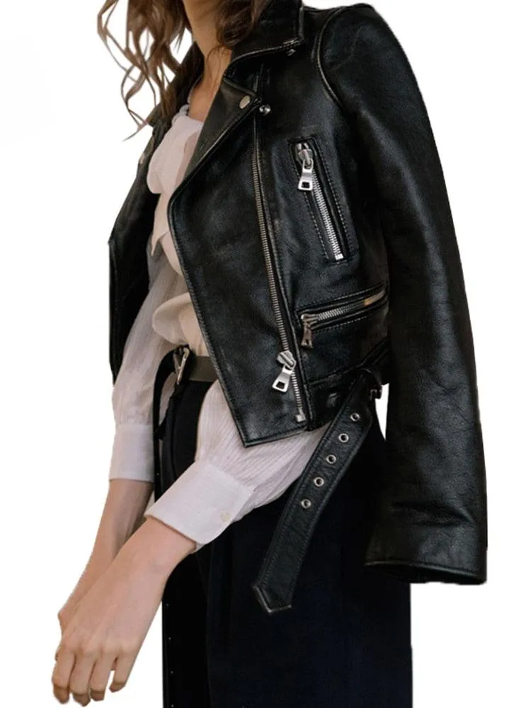 Biker Girl Black Faux Leather Jacket/Women's Vegan Leather Short Jacket