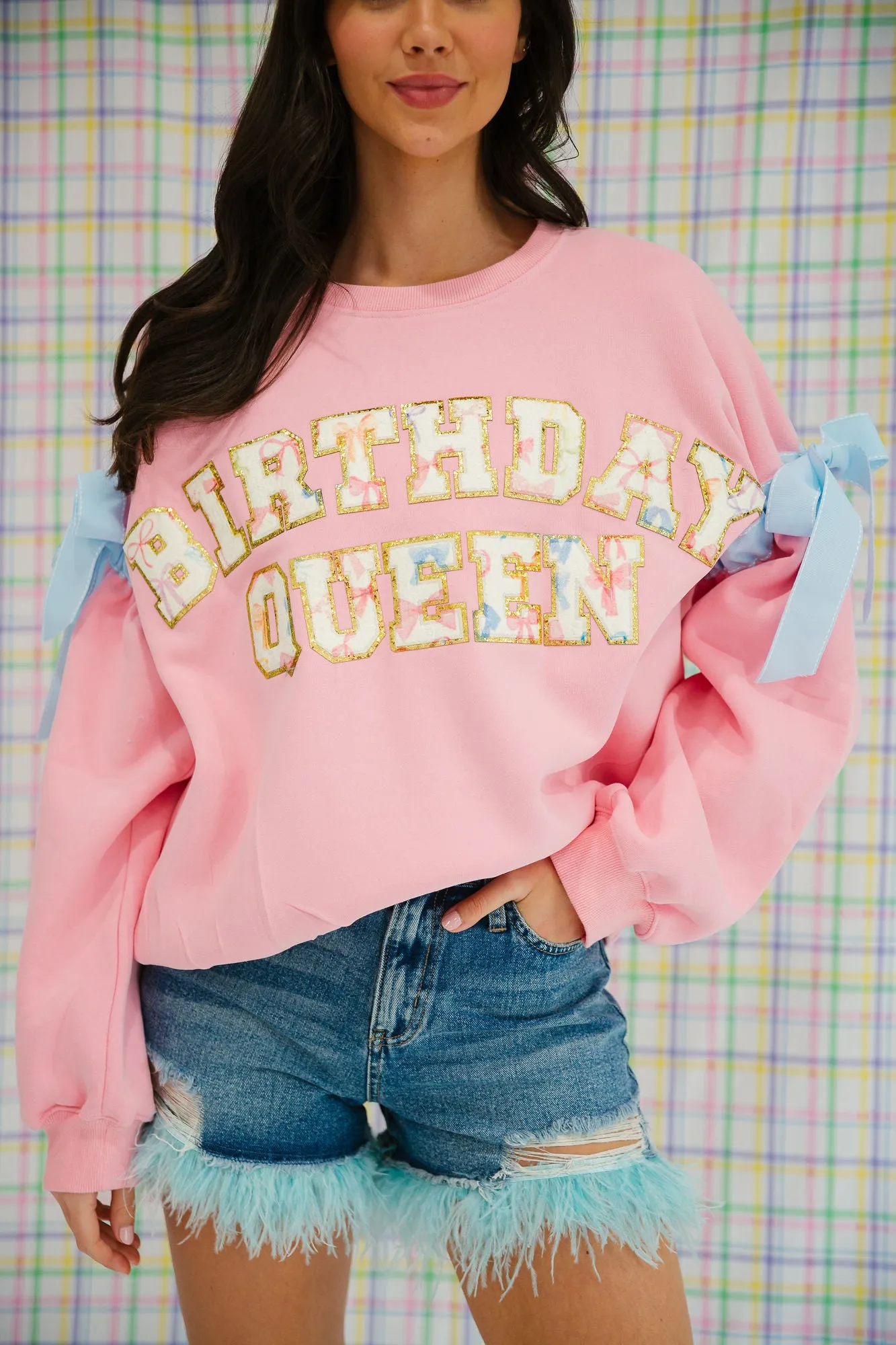 BIRTHDAY QUEEN RIBBON PINK PULLOVER