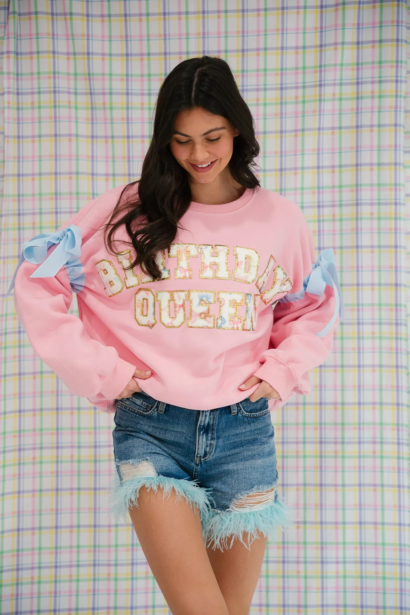 BIRTHDAY QUEEN RIBBON PINK PULLOVER