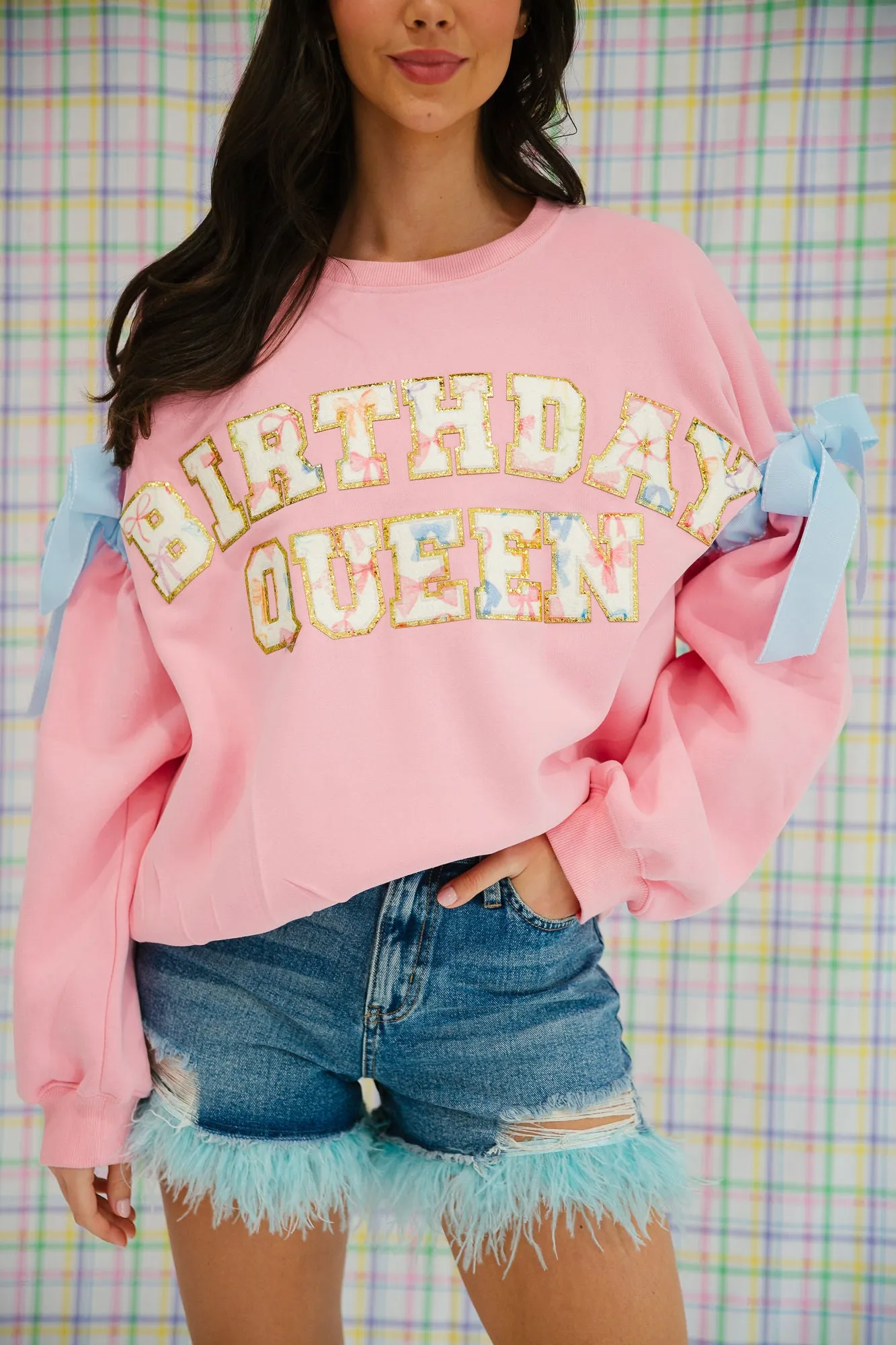 BIRTHDAY QUEEN RIBBON PINK PULLOVER