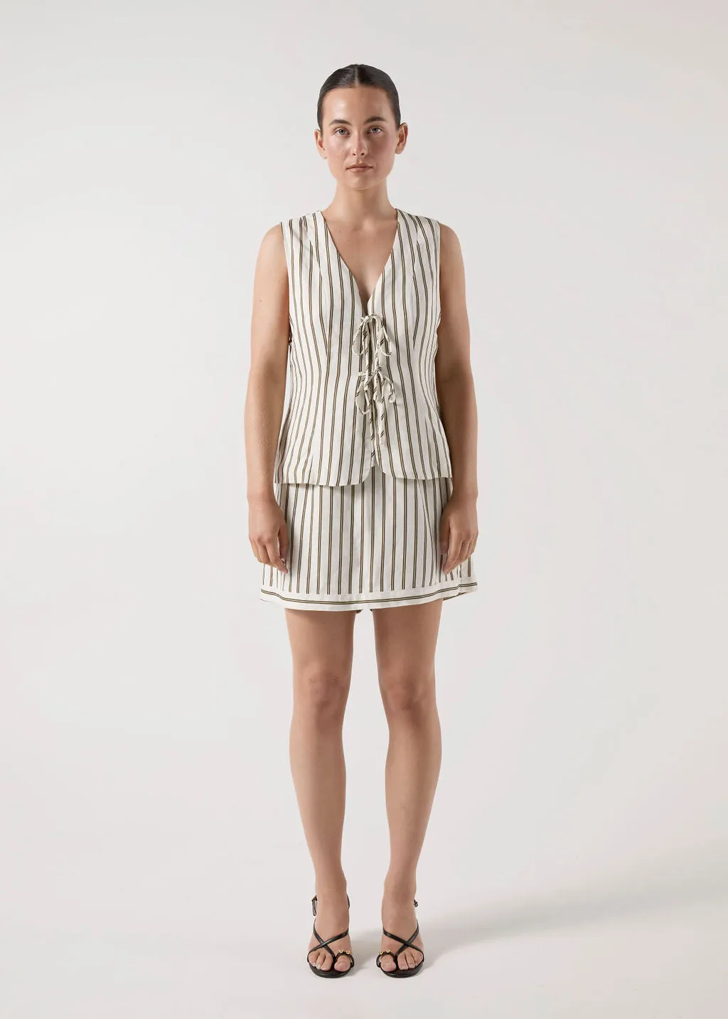 BISK THE LABEL ISABEL STRIPE LINEN BLEND VEST