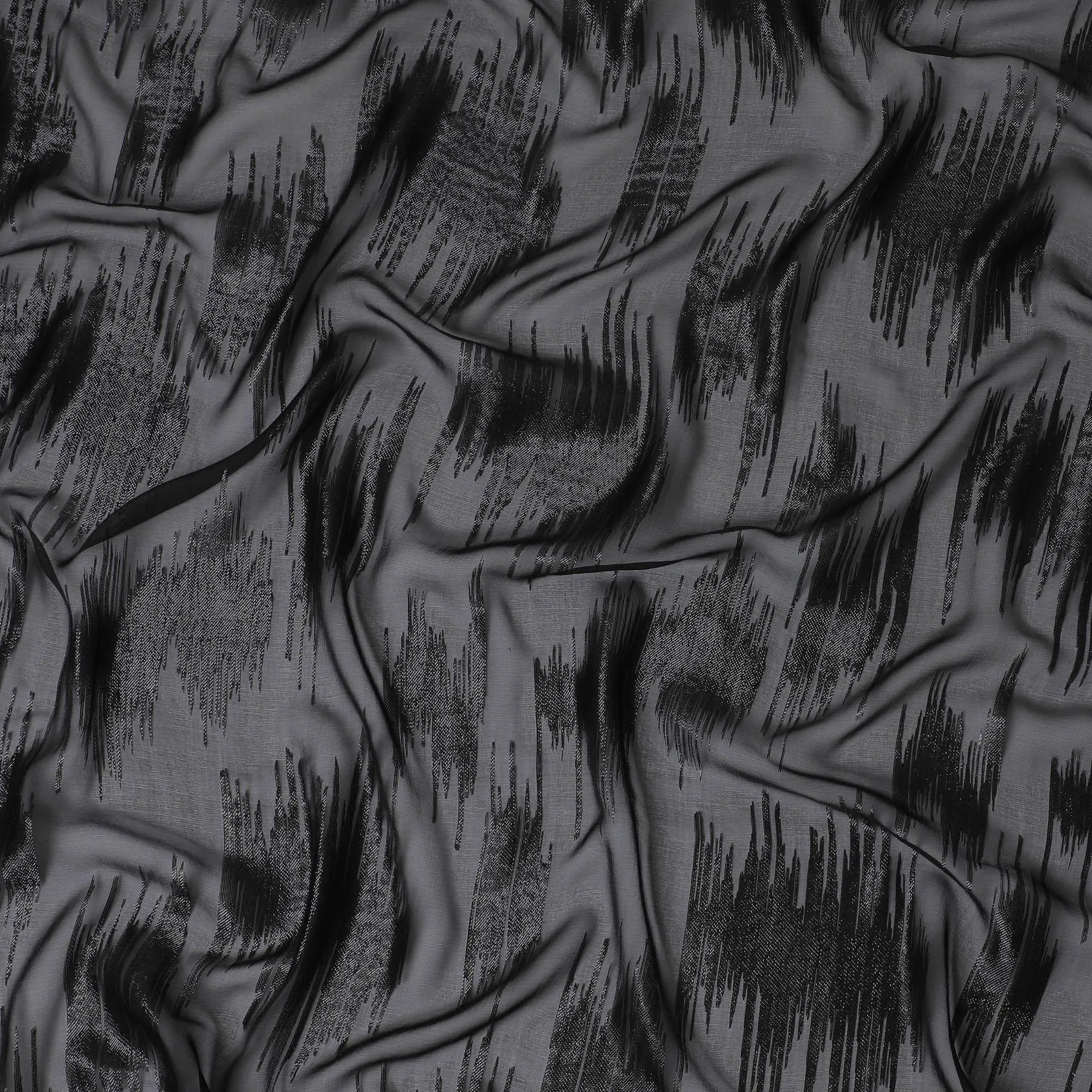 Black Premium pure French (Fransawi) silk chiffon fabric with same tone metallic lurex in abstract design-D16282