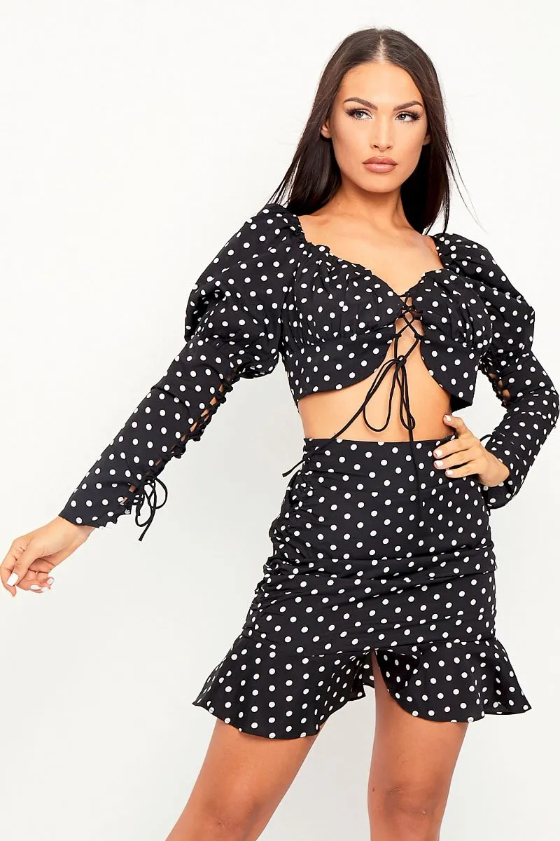 Black White Polka Corset Crop   Skirt Co-ord - Oceana