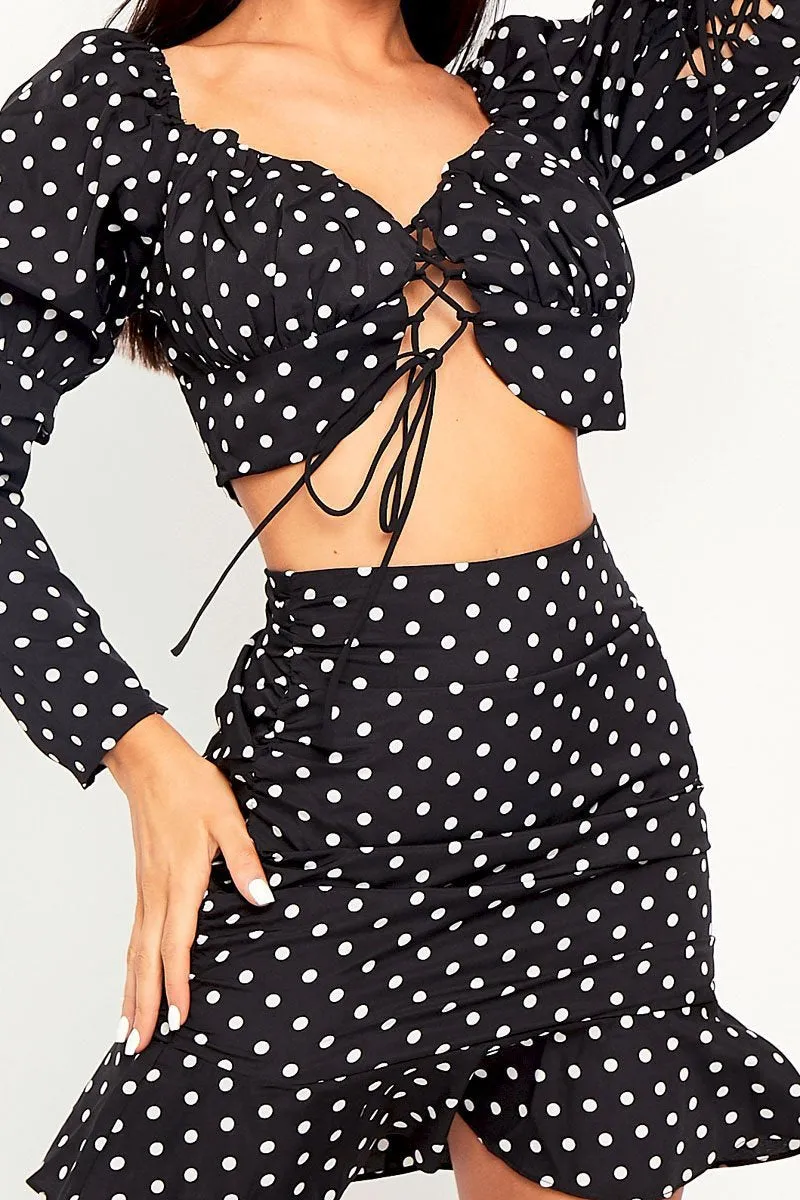 Black White Polka Corset Crop   Skirt Co-ord - Oceana