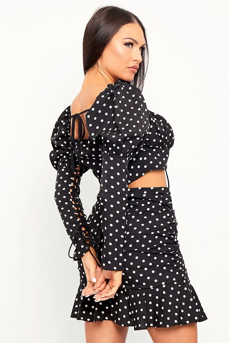 Black White Polka Corset Crop   Skirt Co-ord - Oceana