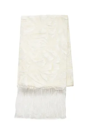 Blaine Fringe Scarf in Ivory Silk Virgin Wool Jacquard