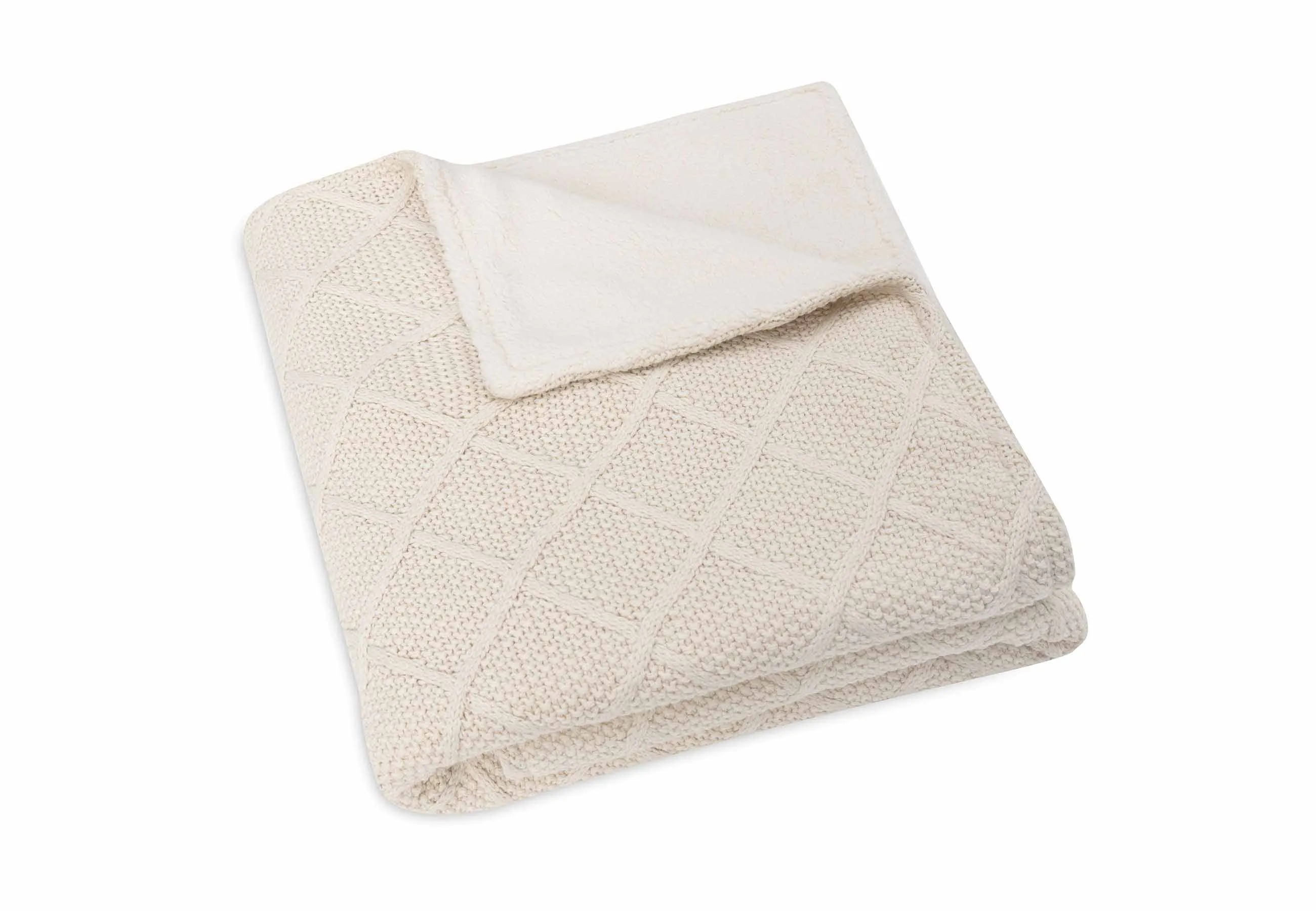 Blanket Cot 100x150cm Check Knit - Oatmeal/Teddy Fleece