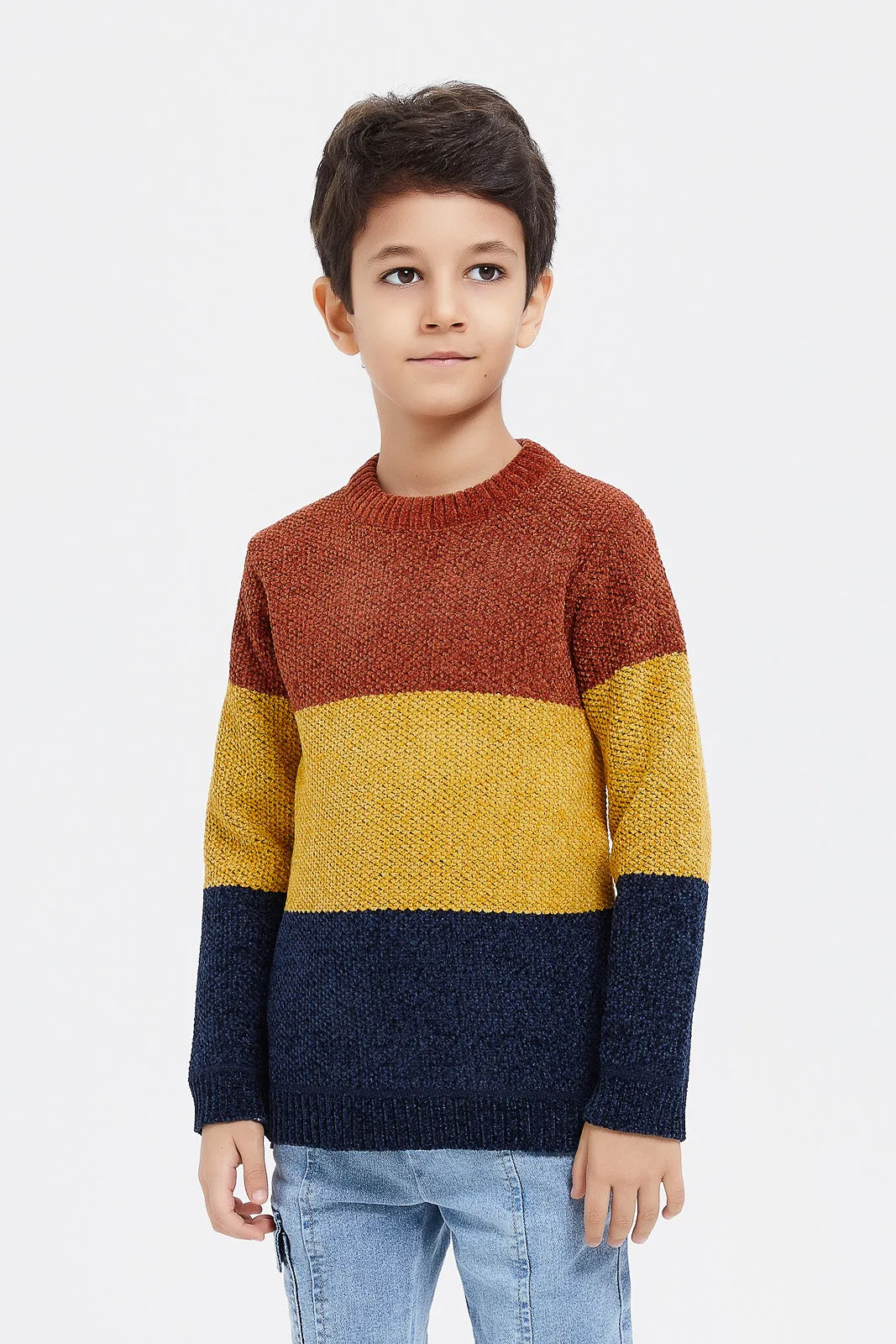 Boys Assorted Chenille Color Block Bonded Jumper