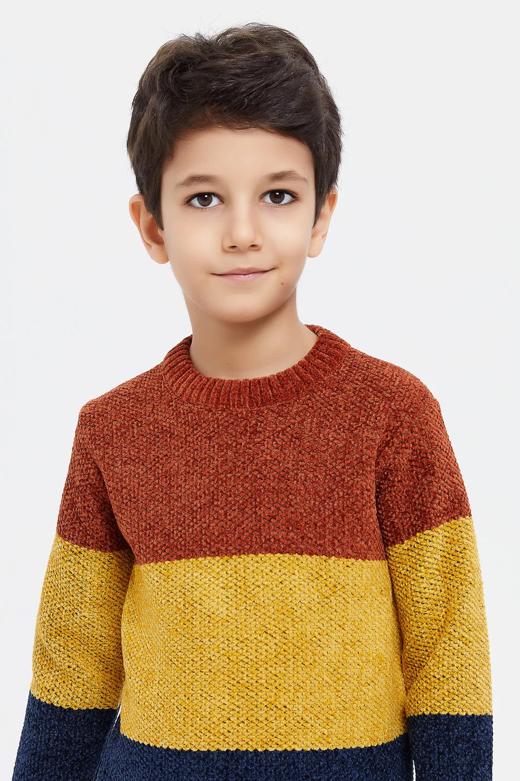 Boys Assorted Chenille Color Block Bonded Jumper