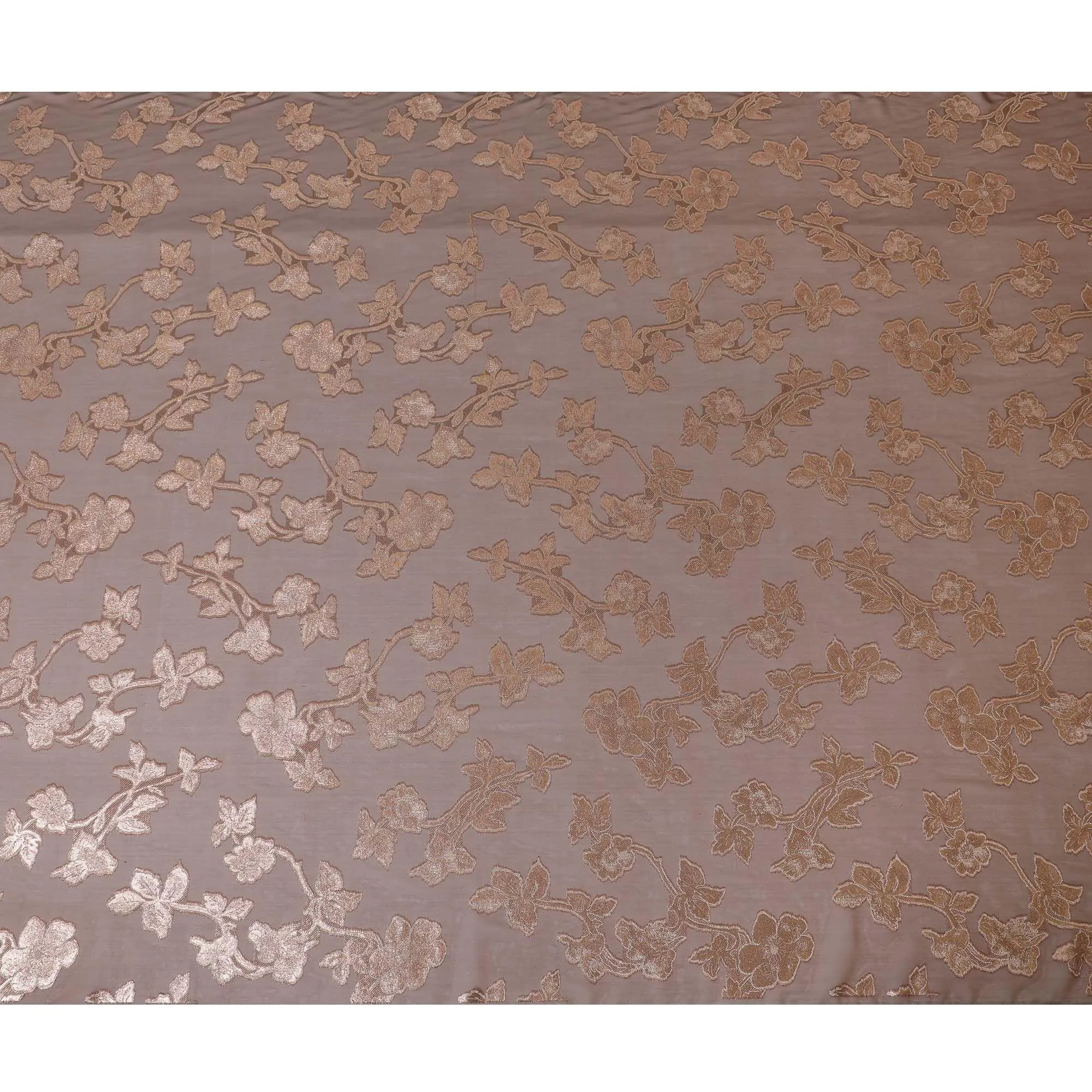 Brown Premium pure French (Fransawi) silk chiffon fabric with same tone viscose and metallic lurex in floral design-D10587