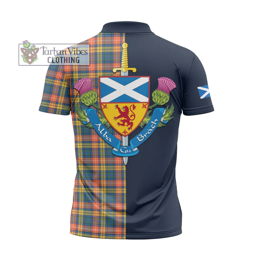 Buchanan Ancient Tartan Zipper Polo Shirt Alba with Scottish Lion Royal Arm Half Style