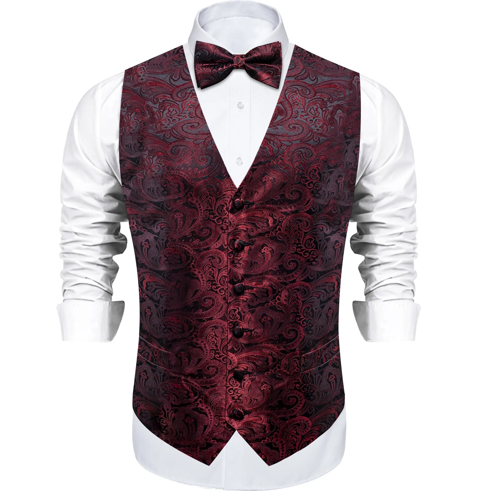 Burgundy Dark Red Paisley Silk Men's Vest Single Vest