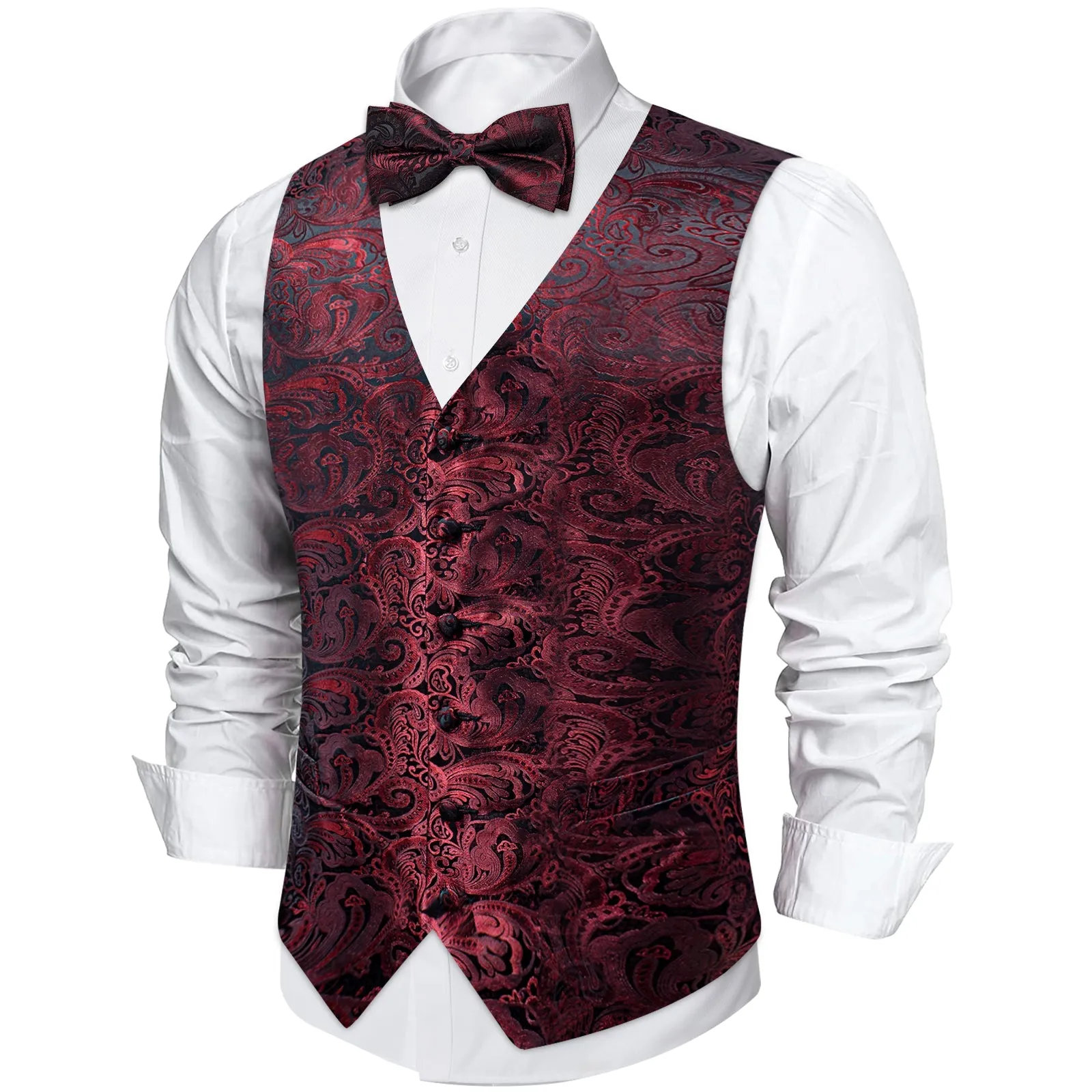 Burgundy Dark Red Paisley Silk Men's Vest Single Vest