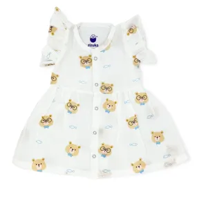 Butterfly Sleeve Muslin Frock for Baby Girl -Organic Cotton Teddy