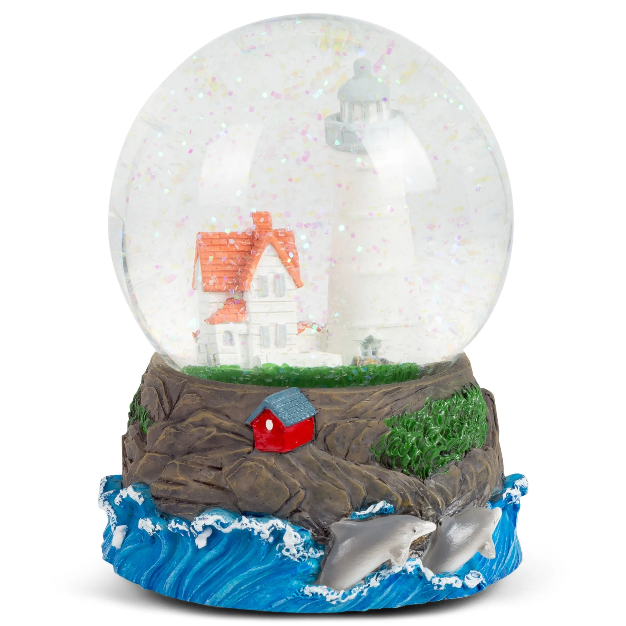 Cape Cod Lighthouse Cottage 100MM Music Snow Globe Plays Tune By the Beautiful Sea