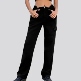 Cargo high-waist denim pants