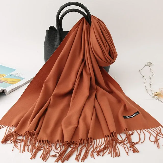 Cashmere Scarf Solid Color Tassel Bandana Shawl #2615