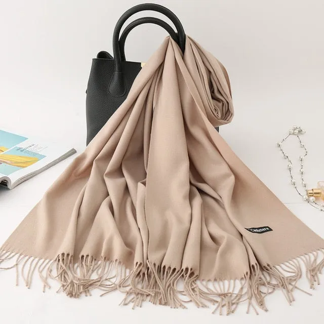 Cashmere Scarf Solid Color Tassel Bandana Shawl #2615