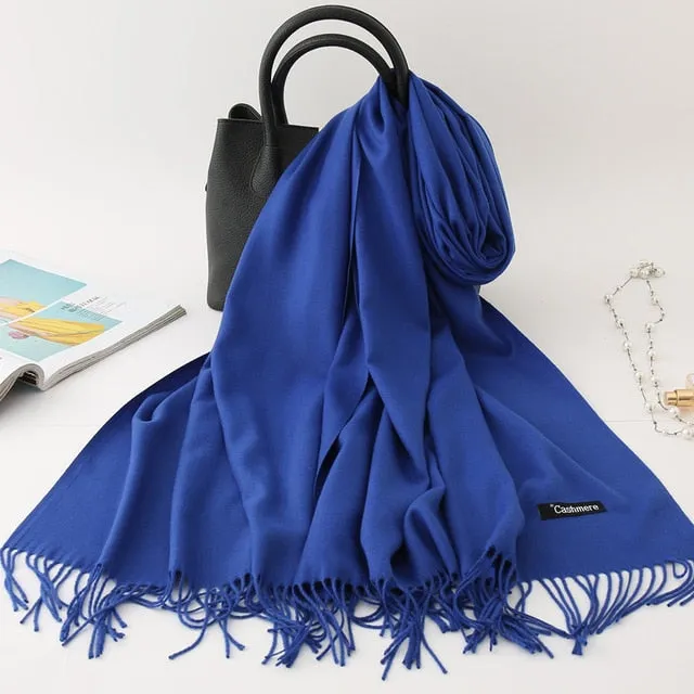 Cashmere Scarf Solid Color Tassel Bandana Shawl #2615