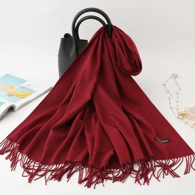 Cashmere Scarf Solid Color Tassel Bandana Shawl #2615