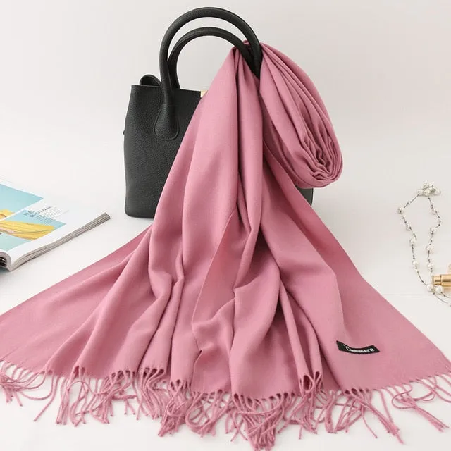 Cashmere Scarf Solid Color Tassel Bandana Shawl #2615