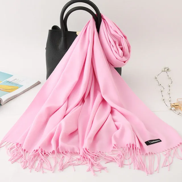 Cashmere Scarf Solid Color Tassel Bandana Shawl #2615