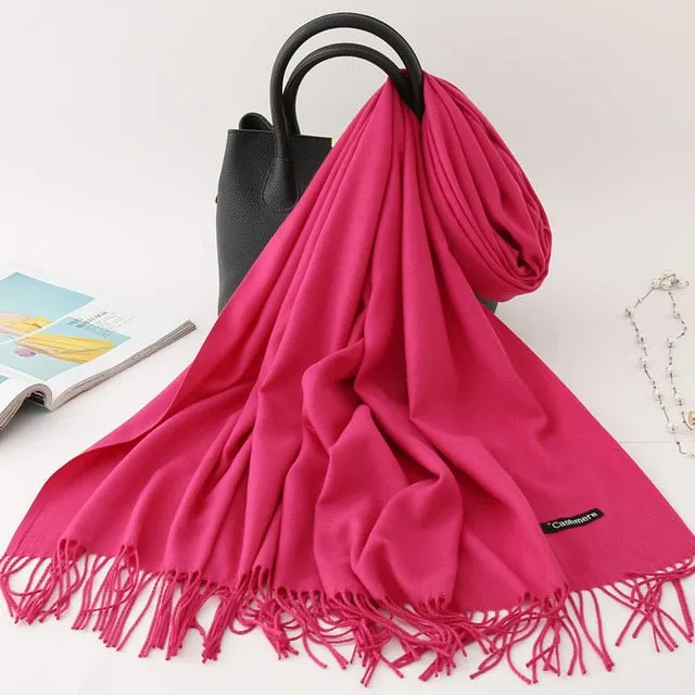 Cashmere Scarf Solid Color Tassel Bandana Shawl #2615