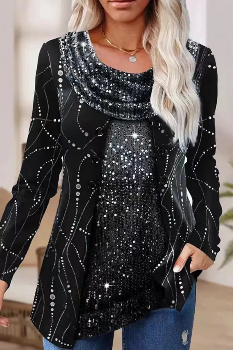 Casual Street Solid Sequins Scarf Collar Tops