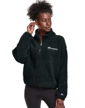 Champion Women's Cozy High Pile Quarter Zip Embroidered Logo Black W9247 586791 001