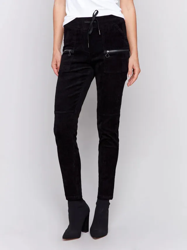 CHARLIE B CORDUROY BLACK JOGGER PANT