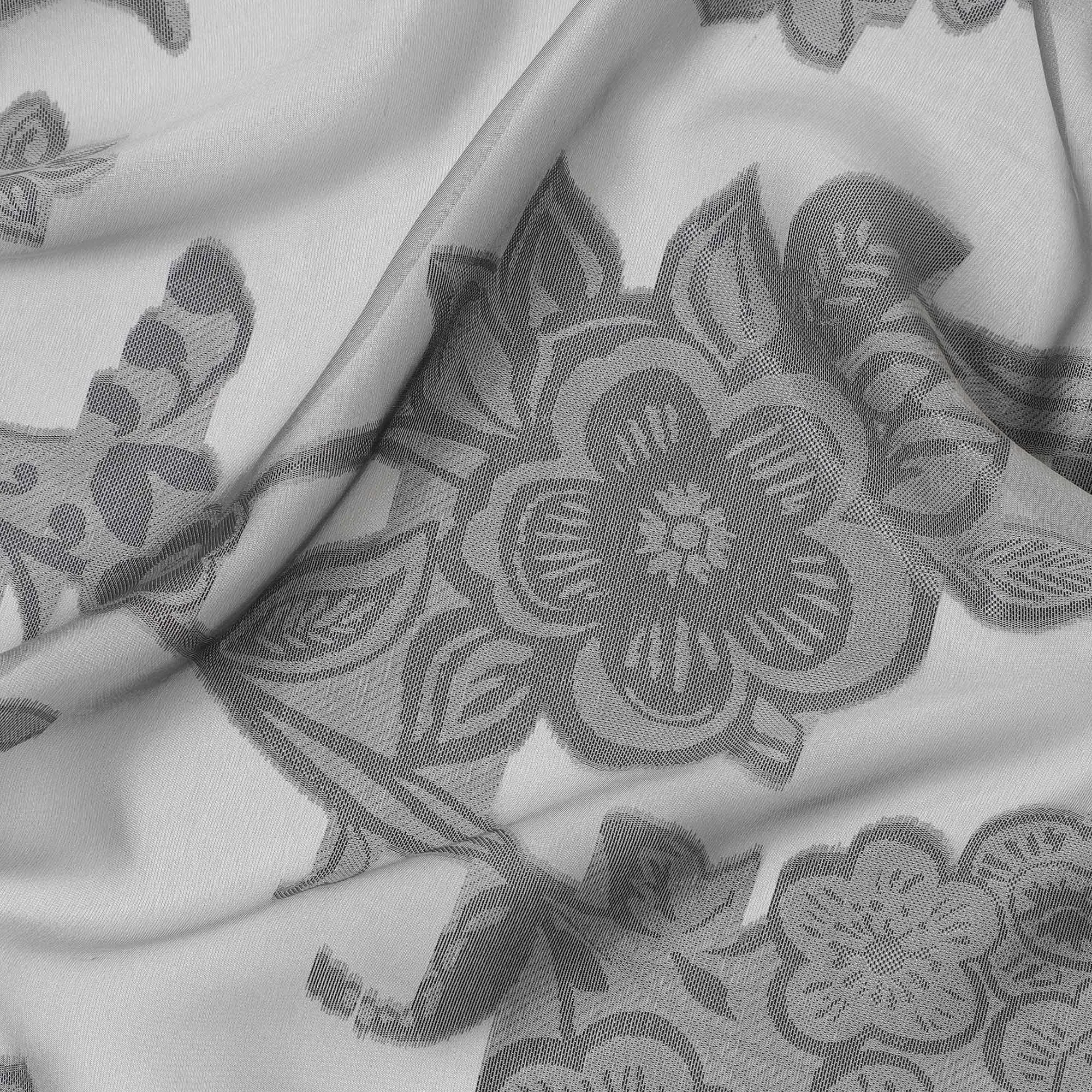 Cloud grey Premium pure Italian silk chiffon fabric with same tone viscose having black metallic lurex in floral design-D10798