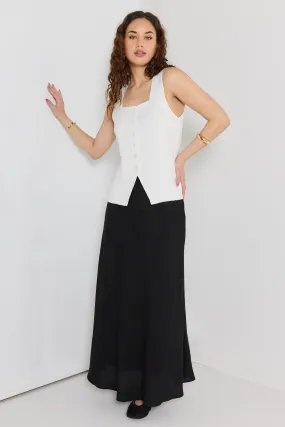 Coastal Ivory Linen Viscose Longline Square Neck Vest