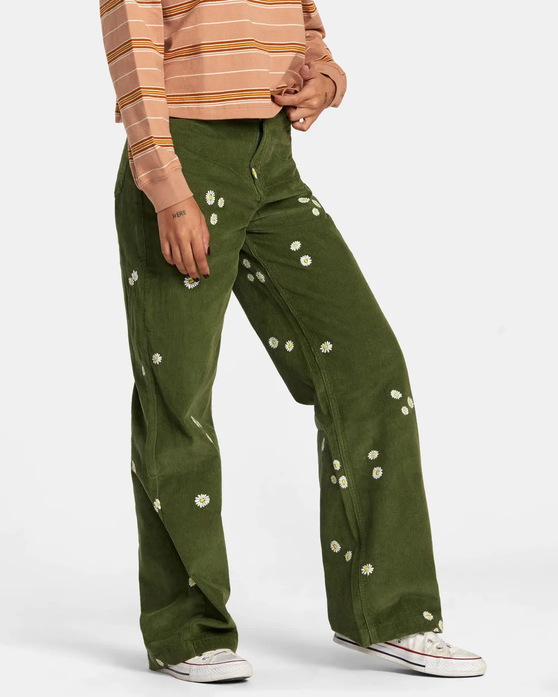 Coco Embroidered Wide Leg Pants - Leaf