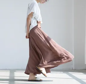 Coffee-Summer Cotton Women Wide Legs Pants