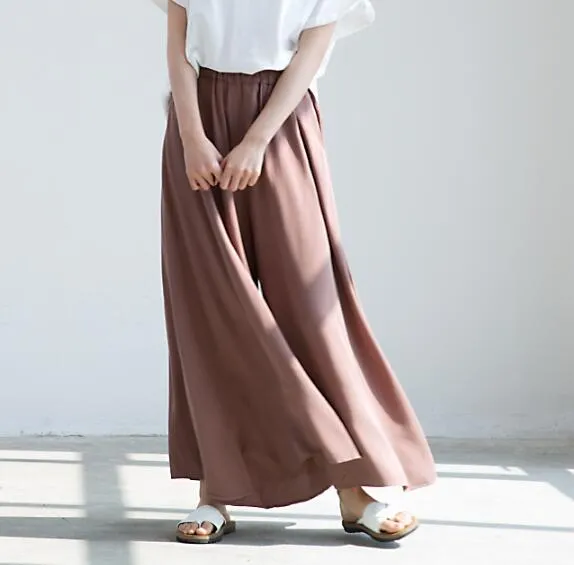 Coffee-Summer Cotton Women Wide Legs Pants