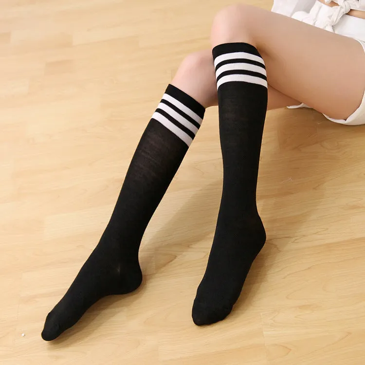 College Style Striped Sports But Knee-high Cotton Socks