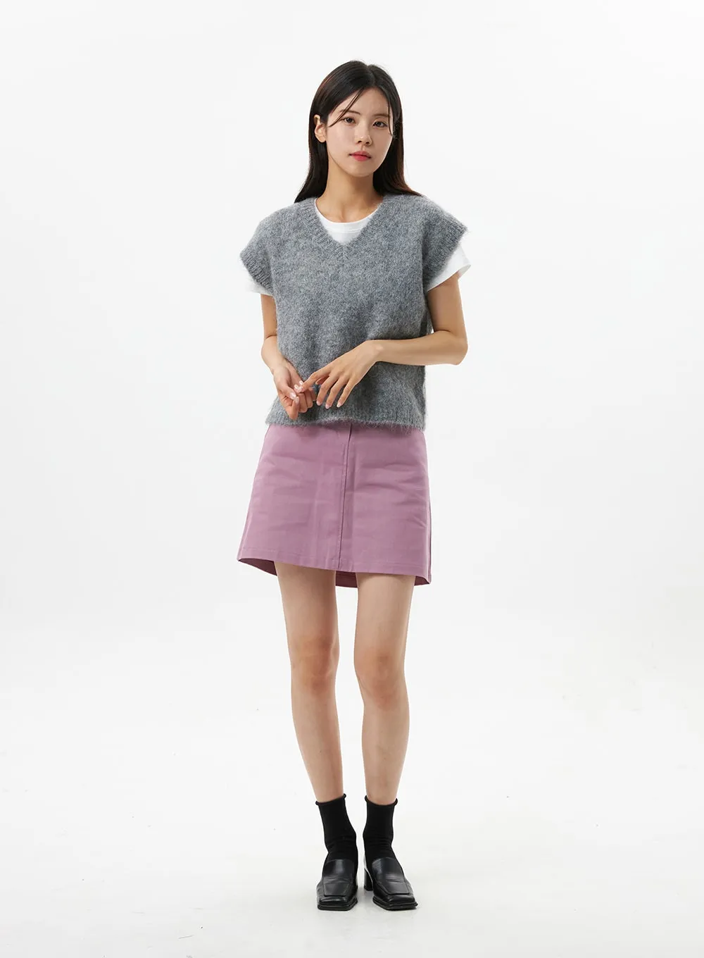 Cotton Solid Mini Skirt OS319